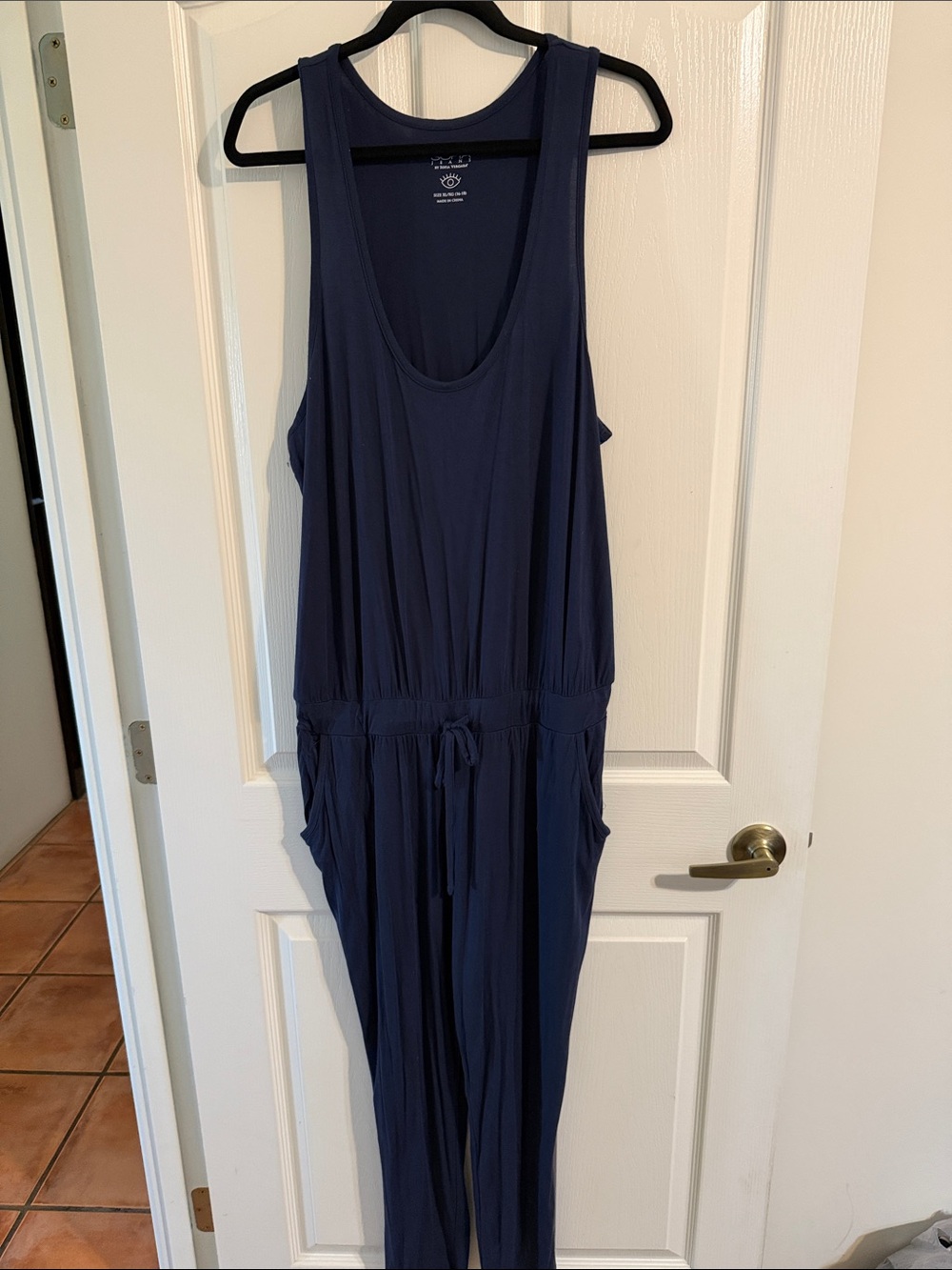 Sofia  navy blue sleeveless jumpsuit with drawstring waist